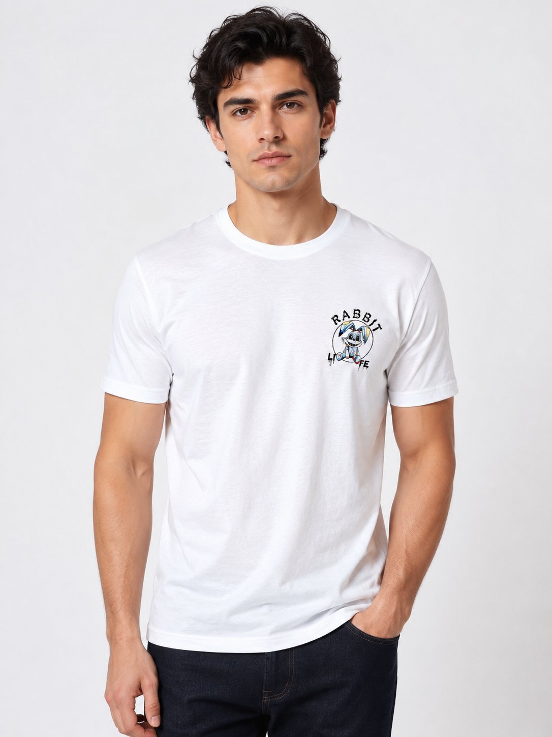 White Back Print Half Sleeve T-Shirt for Men White Back Print Half Sleeve T-Shirt for Men