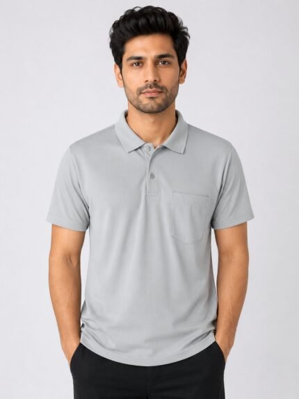 Men’s Steel Grey Solid Polo T-Shirt Premium Modern Minimalist