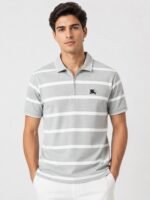 Trendy Lite Grey Stripe Polo Half T-Shirt for Men Minimalist