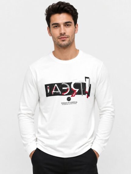 Stylish White Print T-Shirt for Men | Premium Cotton`