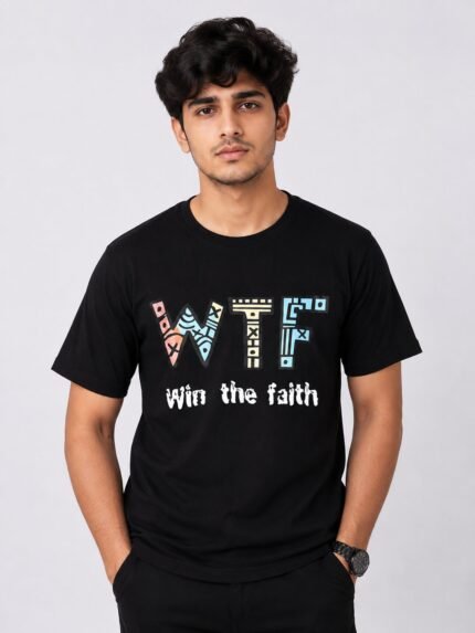 Slim Fit Men’s Half-Printed Black T-Shirt Premium Cotton