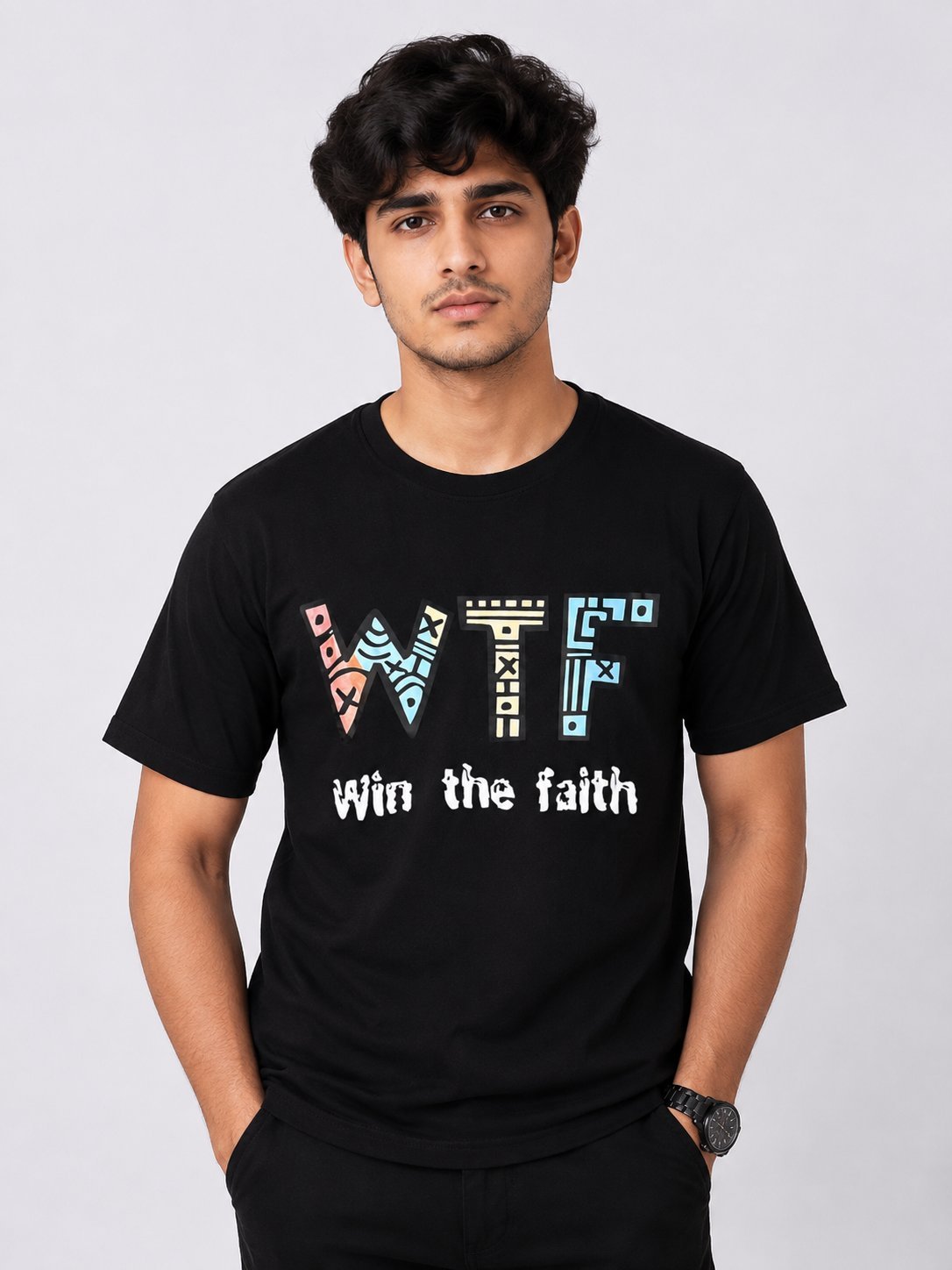 Slim Fit Men’s Half-Printed Black T-Shirt Premium Cotton Slim Fit Men’s Half-Printed Black T-Shirt Premium Cotton