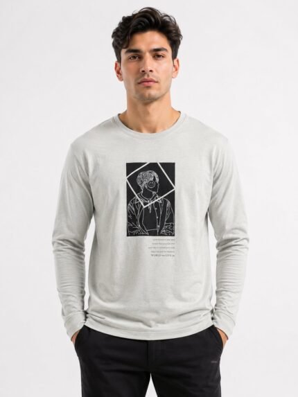 Grey Print Full T-Shirt Premium Cotton Graphic