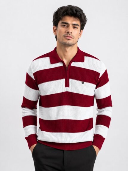 `Stylish Red Stripe Full T-Shirt for Men Classic Style
