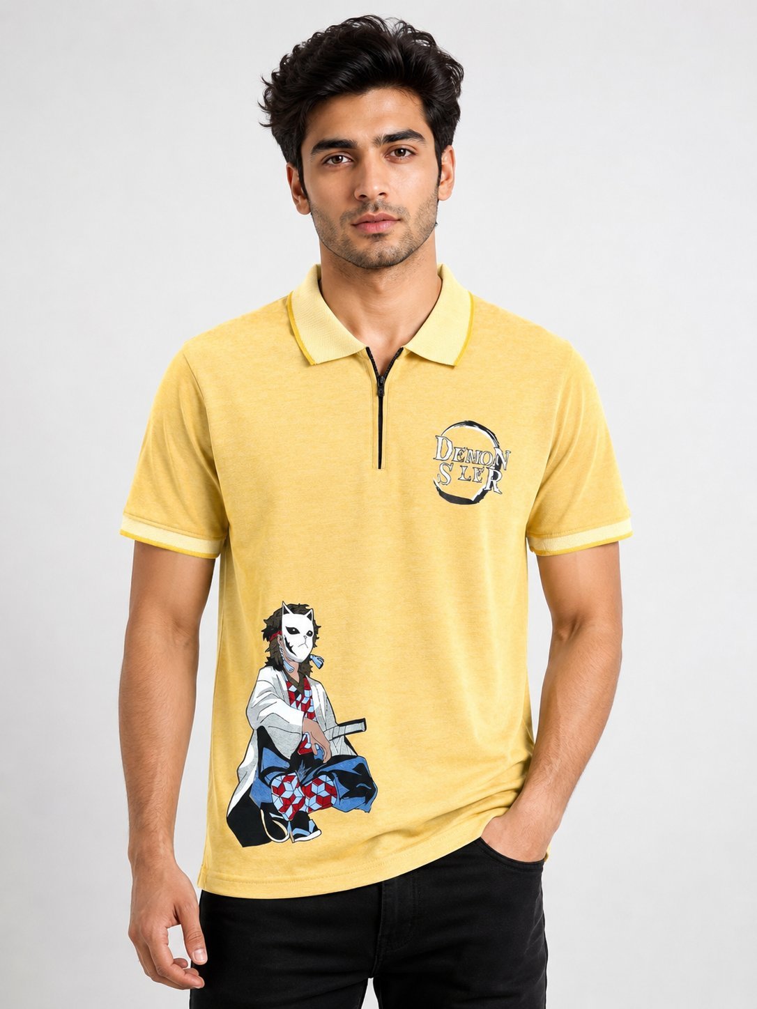 Stylish Lite Yellow Zip Polo Half T-Shirt | Summer Essential Stylish Lite Yellow Zip Polo Half T-Shirt | Summer Essential