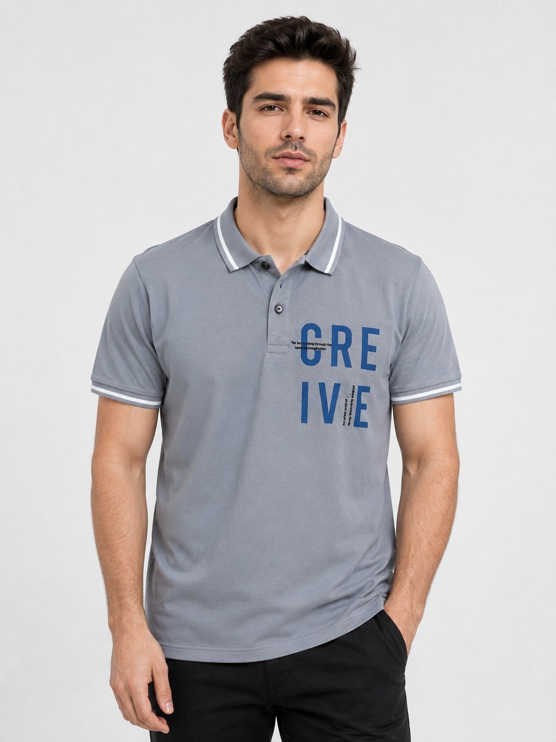 Charlee Lite Grey Printed Half T-Shirt Slim Fit Trendy Casual Wear Charlee Lite Grey Printed Half T-Shirt Slim Fit Trendy Casual Wear