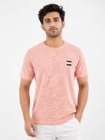 Pink Plain Popcorn Half Tshirt for Men Textured