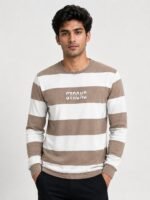 "Men's Dark Cream Stripe T-Shirt | Soft Cotton Regular Fit