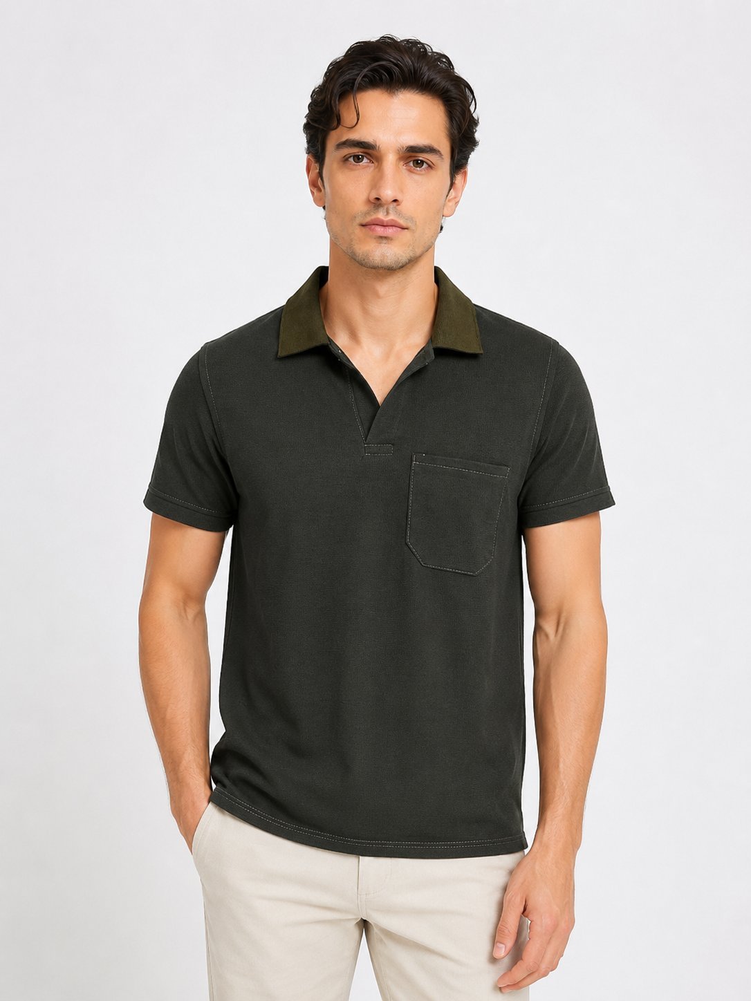 Style Trendy Dark Green Plain Polo Half T-Shirt Urban Minimalist Style Trendy Dark Green Plain Polo Half T-Shirt Urban Minimalist