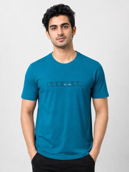 Dark Blue Plain Half T-Shirt for Men & Versatile