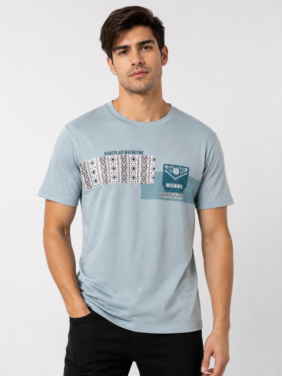 Men's Ice Blue Printed Half Sleeve T-Shirt Cool Style Men's Ice Blue Printed Half Sleeve T-Shirt Cool Style
