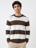Trendy Brown Stripe Full T-Shirt for Men Earthy