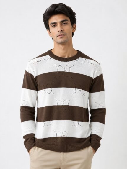 Trendy Brown Stripe Full T-Shirt for Men Earthy