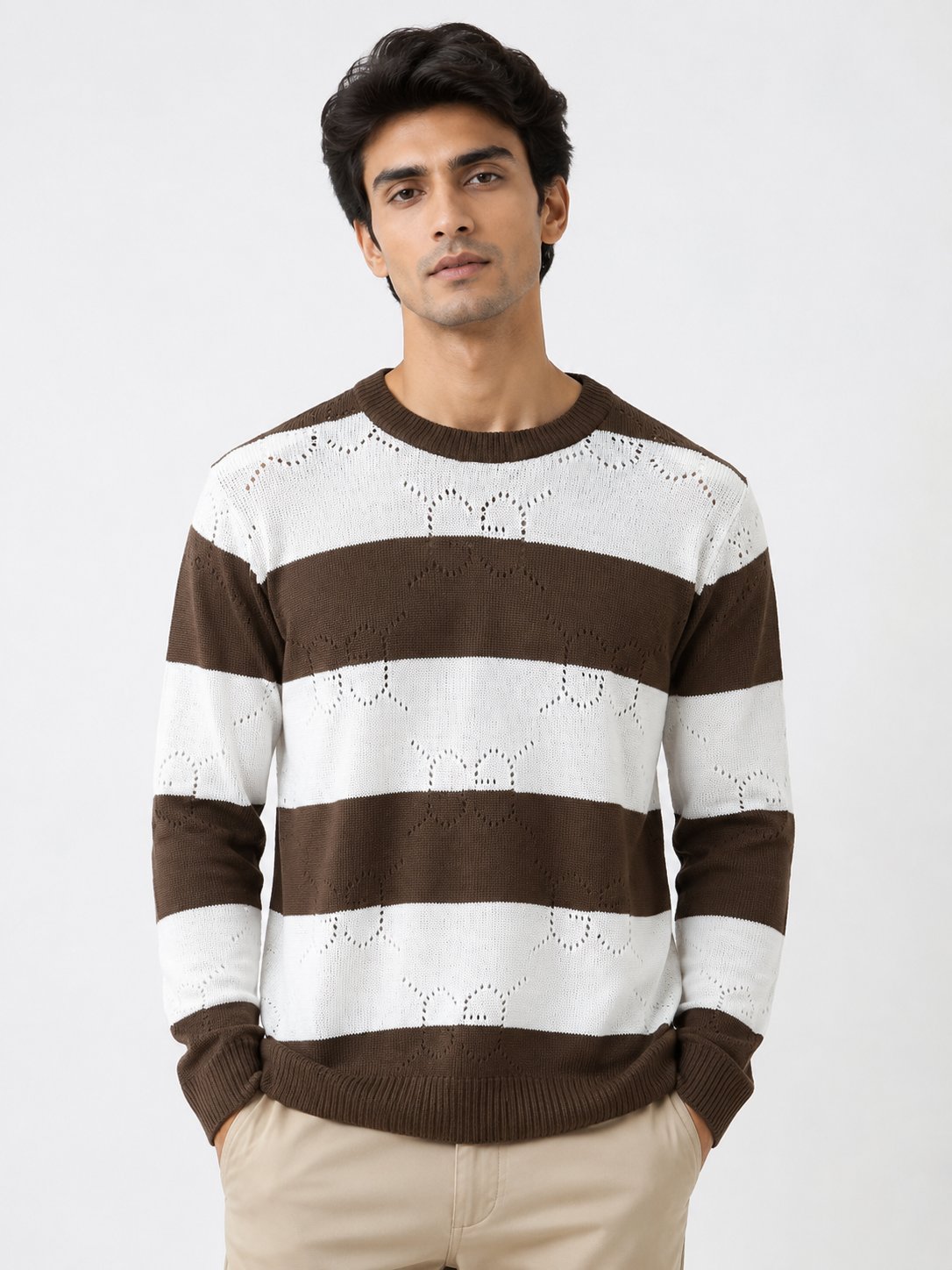 Trendy Brown Stripe Full T-Shirt for Men Earthy Trendy Brown Stripe Full T-Shirt for Men Earthy