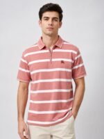 Classic Pink Stripe Polo Half T-Shirt for Men