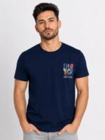 Trendy Navy Blue Back Print Half T-Shirt for Men