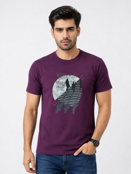 Half Dark Purple T-Shirt for Men | Stylish Casual Wear