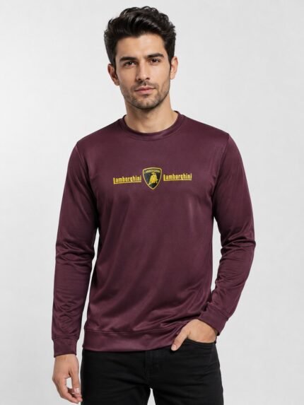 Trendy Dark Purple Printed Full Sleeve T-Shirt for Men