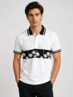 White Printed Polo Half Sleeve T-Shirt for Men