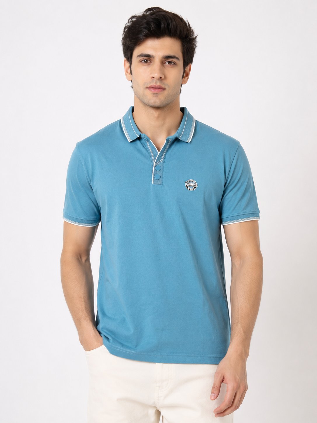 Blue Plain Polo Tencel Lycra Half Tshirt For Men Blue Plain Polo Tencel Lycra Half Tshirt For Men