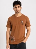 Men's Lite Brown Printed Half T-Shirt & Warm Style