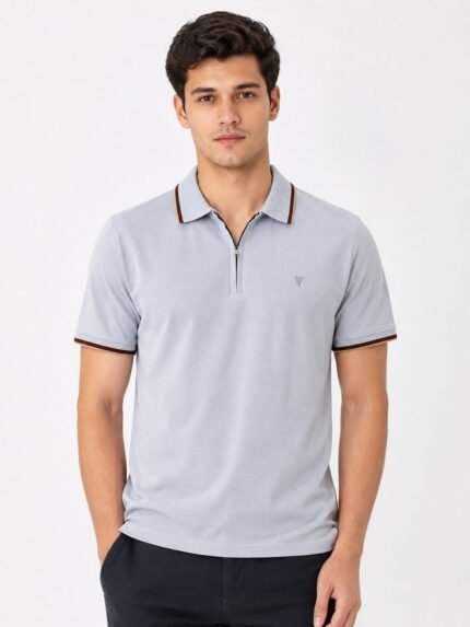 Lite Grey Plain Polo Half Tshirt For Men Premium