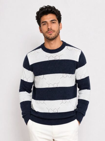 Stylish Navy Blue Stripe Full T-Shirt for Men Classic
