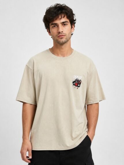Cotton Cream Plain Half T-Shirt for Men