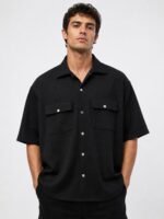 Classic Black Double Pocket Oversize Shirt for Men