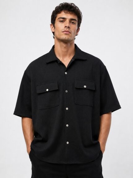 Classic Black Double Pocket Oversize Shirt for Men