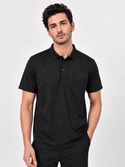 Men's Solid Black Polo T-Shirt Premium Essential Wardrobe Staple