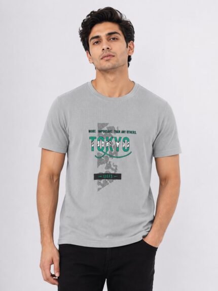 Steel Grey Printed Half T-Shirt for Men | Urban Designs