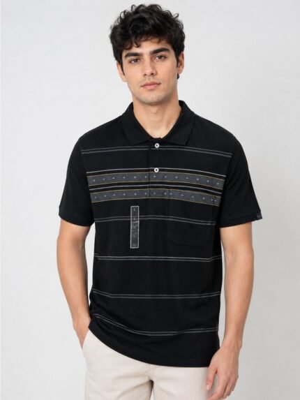 Stylish Stripe Black Polo Half T-Shirt for Men
