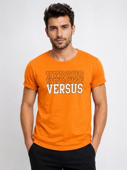 Trendy Lite Orange Half-Printed T-Shirt Soft Peach Tone