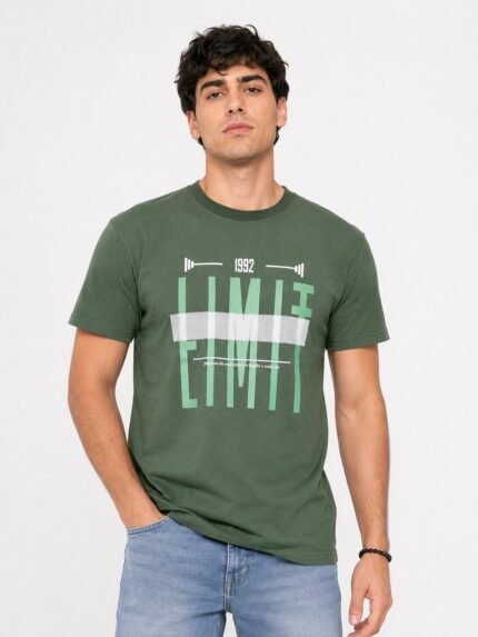Slim Fit Green Printed T-Shirt for Men Premium Cotton