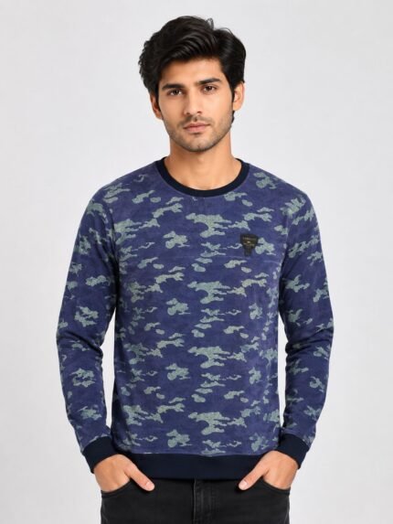 Men's Classic Navy Blue Printed T-Shirt - Regular Fit