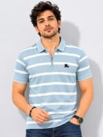 Trendy Sky Blue Stripe Polo Half T-Shirt for Men Style