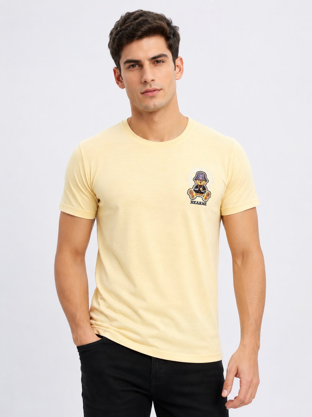 Lite Yellow Back Print Half T-Shirt for Men Lite Yellow Back Print Half T-Shirt for Men