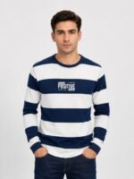 Men's Navy Blue Stripe T-Shirt Regular Fit