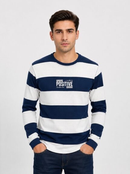 Men's Navy Blue Stripe T-Shirt Regular Fit