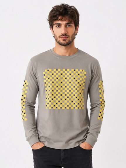 Men's Cream Full Printed T-Shirt - Premium Cotton, Slim Fit