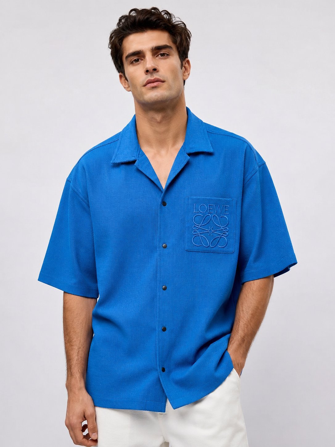 Blue Plain Oversize Shirt for Men Relaxed Urban Style Blue Plain Oversize Shirt for Men Relaxed Urban Style