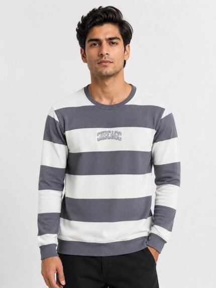 Men's Lite Grey Stripe T-Shirt Soft Cotton Comfort