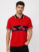 Red Printed Polo Half Sleeve T-Shirt for Men