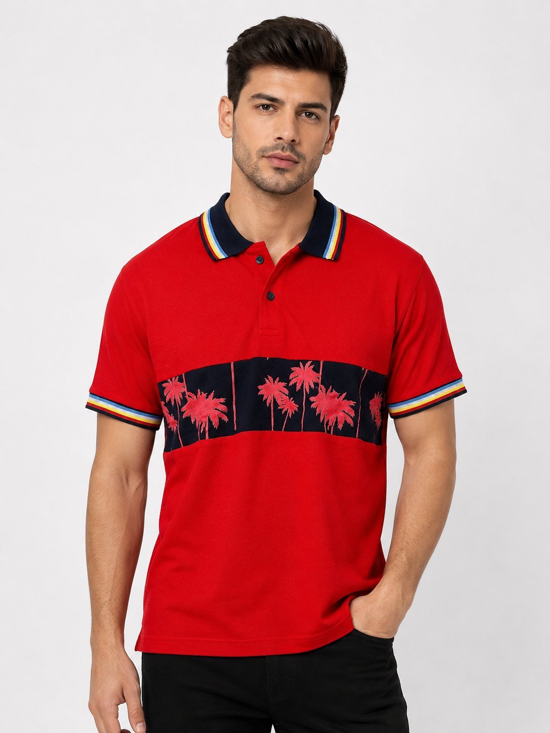 Red Printed Polo Half Sleeve T-Shirt for Men Red Printed Polo Half Sleeve T-Shirt for Men