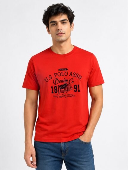 Stylish Red Printed Sport Half T-Shirt Trendy Slim Fit