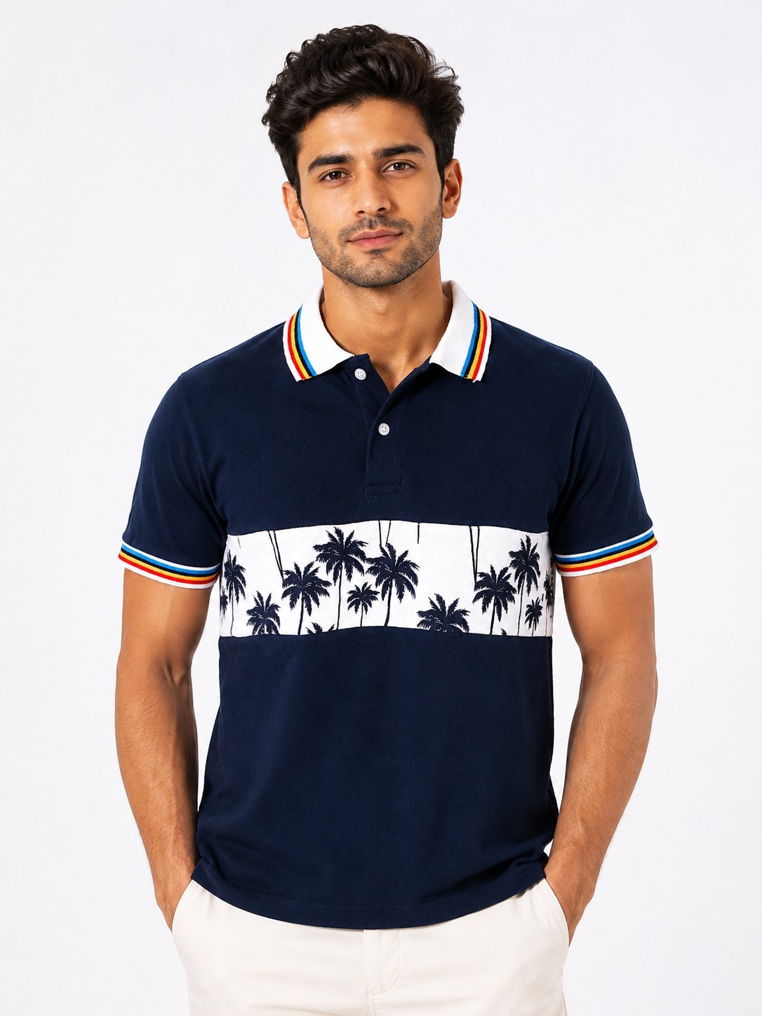 Navy Blue Printed Polo Half Sleeve T-Shirt for Men Navy Blue Printed Polo Half Sleeve T-Shirt for Men
