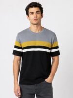 Grey Stripe Half Tshirt For Men Casual Wear