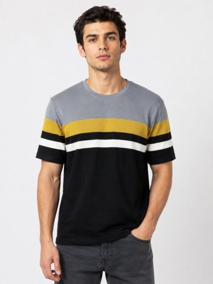 Grey Stripe Half Tshirt For Men Casual Wear