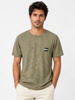 Olive Green Plain Popcorn Half Tshirt for Men Textured